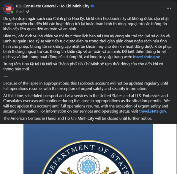 Các kênh thông tin của Tổng Lãnh sự quán Hoa Kỳ tại Việt Nam lên tiếng về sự việc này